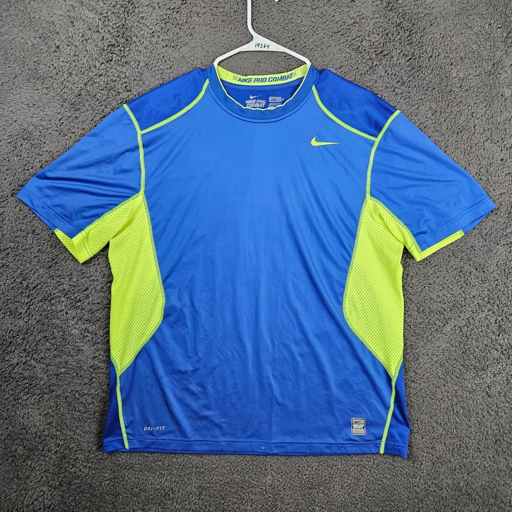 Nike Blue and Neon Yellow Dri-FIT Short Sleeve Tee